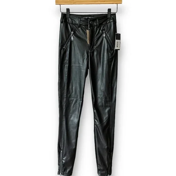 GUESS Women's Soto Faux Leather Skinny Pant Jet Black Sz 0 - Picture 2 of 12